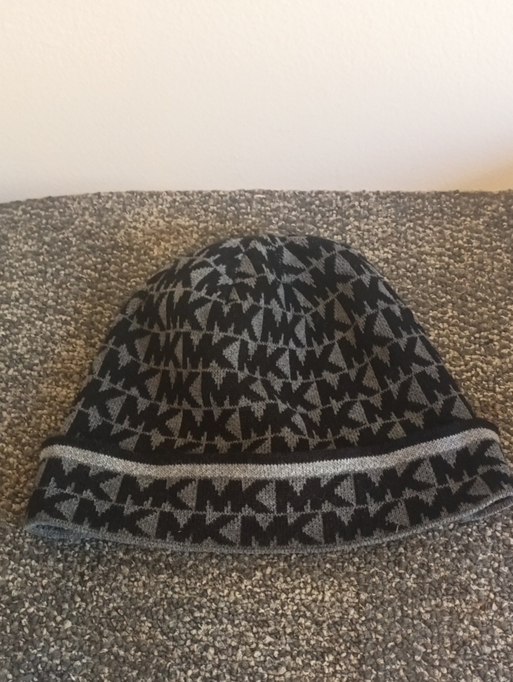Michael Kors Black and Gray MK Logo Beanie